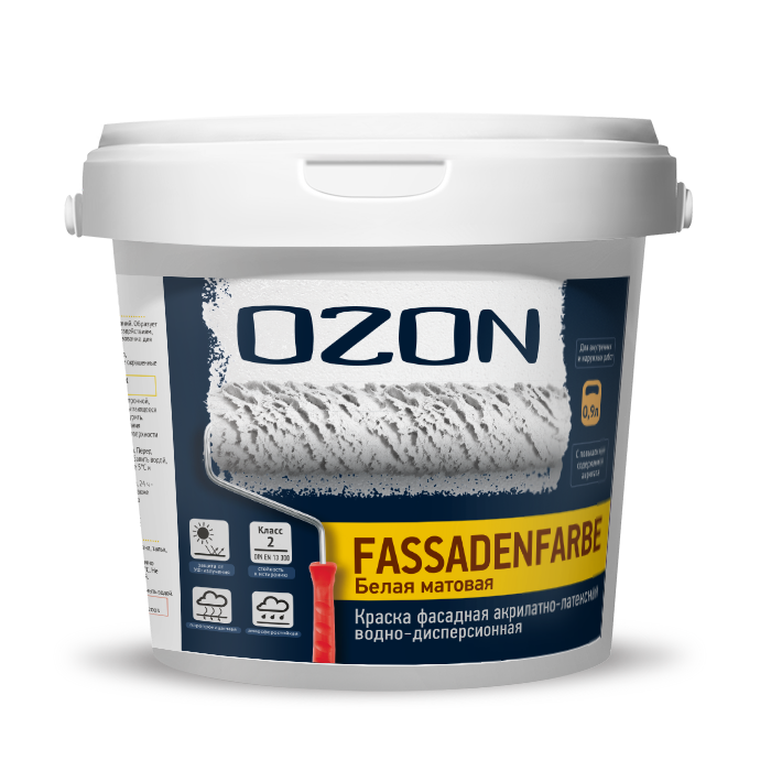 Краска фасадная OZON Fassadenfarbe ВД-АК-112А(-5)-1,4 А (белая)  для работ при -5°С